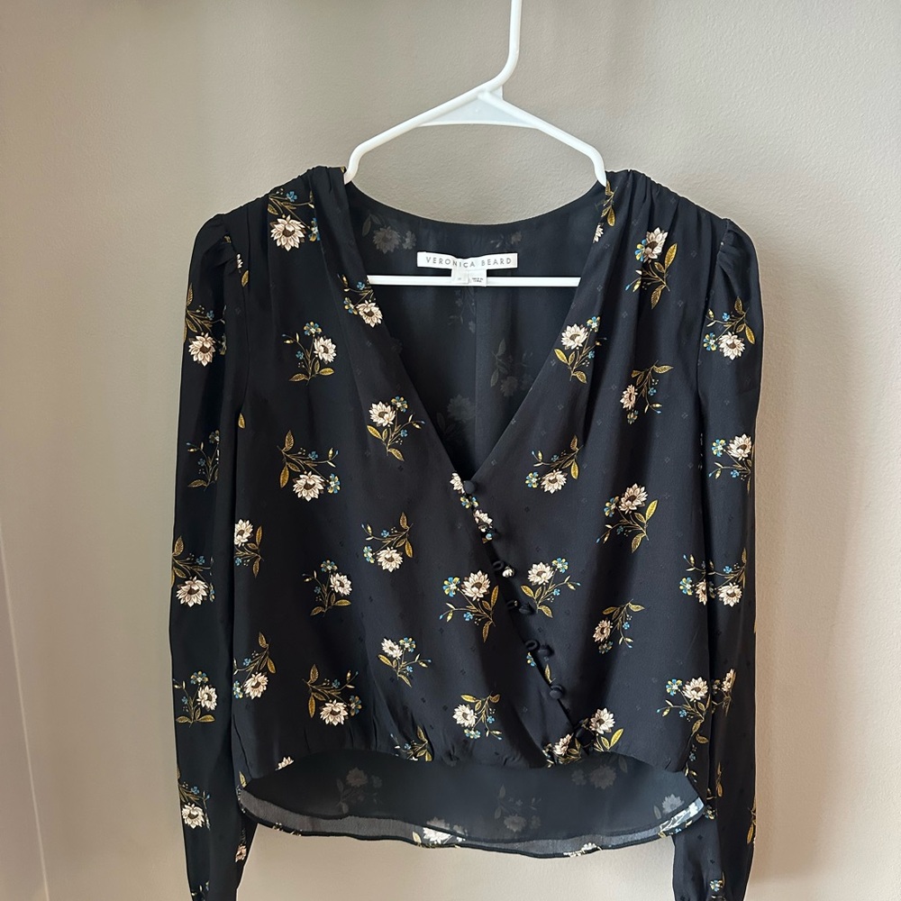 Veronica Beard Avanti floral geo jacquard print silk blend blouse